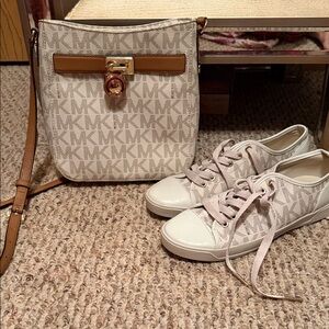 Michael Kors Monogram Cream and Tan Crossbody Bag